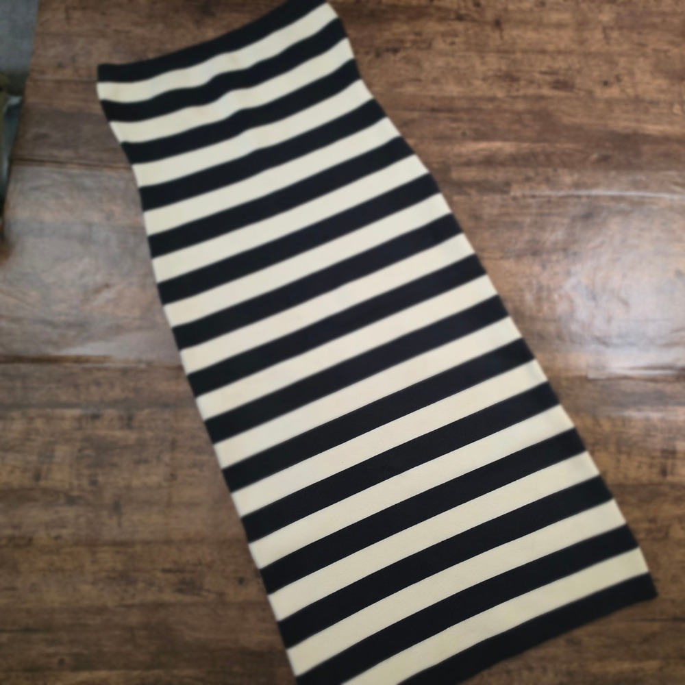 ABERCROMBIE & FITCH Strapless Midi Dress Womens XL Black White Striped Knit Tube